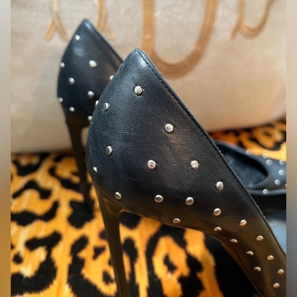 SAINT LAURENT YSL Black Studded Leather Pointed Toe Pumps - Picture 7 of 15